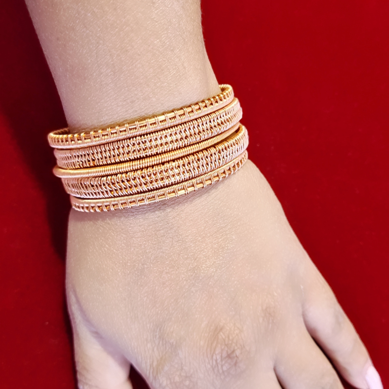 Artisan Wire Wrapped Copper Cuff Bangle - 5 Tier Layered Bangle