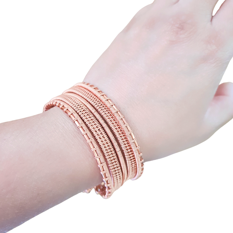 Artisan Wire Wrapped Copper Cuff Bangle - 5 Tier Layered Bangle
