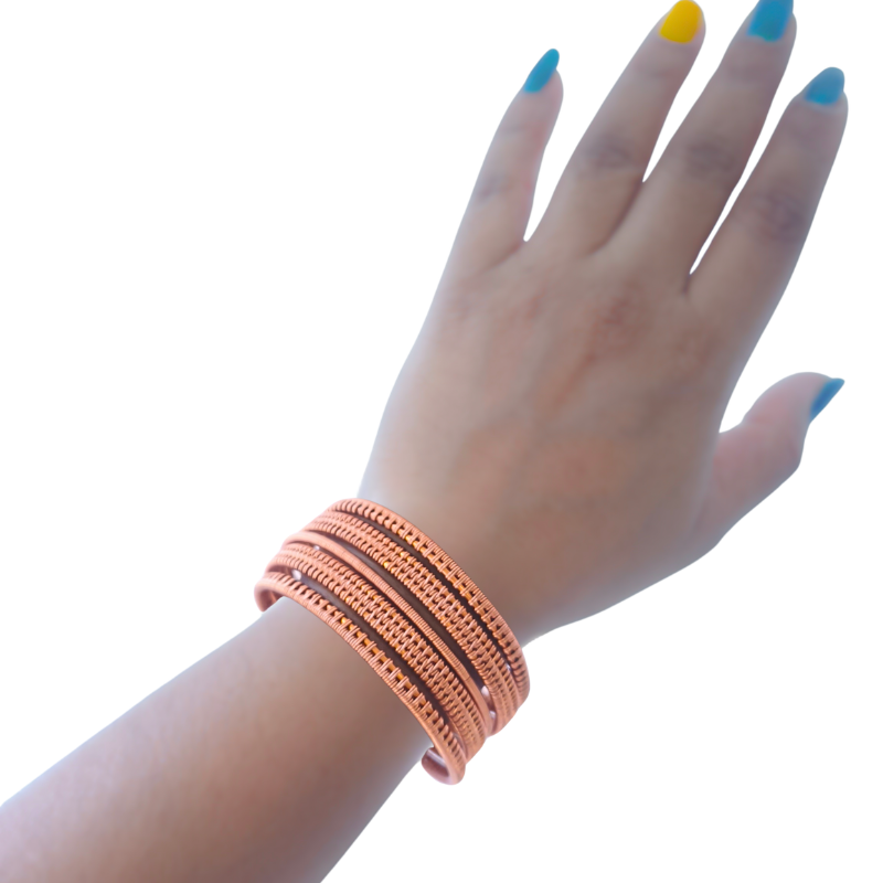 Artisan Wire Wrapped Copper Cuff Bangle - 5 Tier Layered Bangle