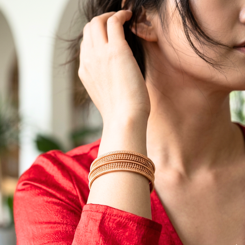 Artisan Wire Wrapped Copper Cuff Bangle - 5 Tier Layered Bangle