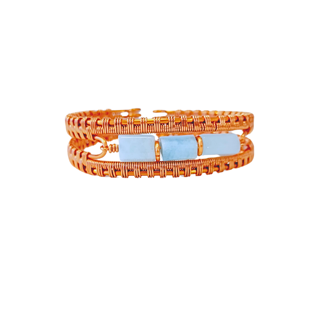 Natural Aquamarine Copper Bangle - Barrel Cut Crystal