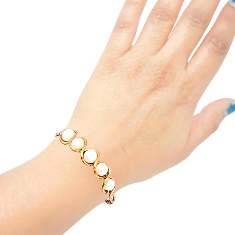 Copper Bangle with Freshwater Pearls