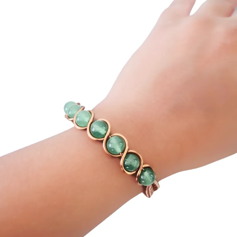 Artisan Hand-Wrapped Copper Bangle featuring Aventurine