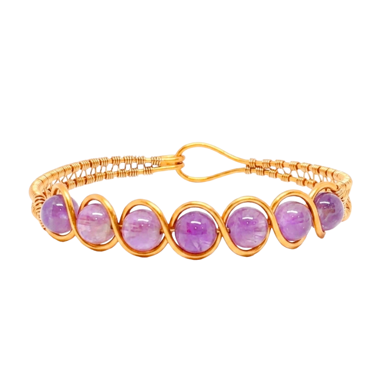 Artisan Hand-Wrapped Copper Bangle featuring Amethyst