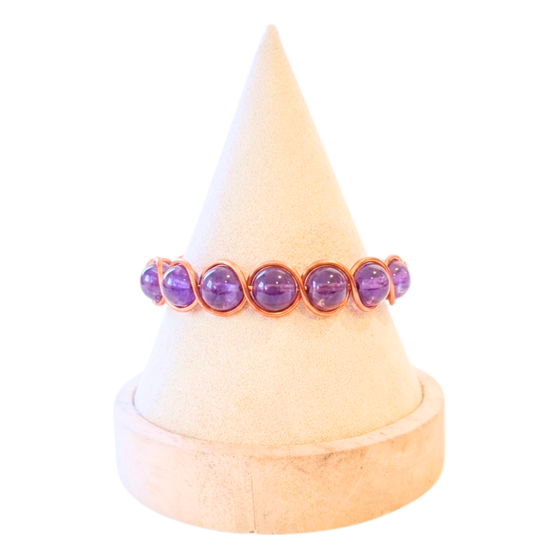 Artisan Hand-Wrapped Copper Bangle featuring Amethyst