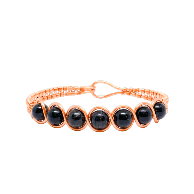 Artisan Hand-Wrapped Copper Bangle featuring Black Tourmaline