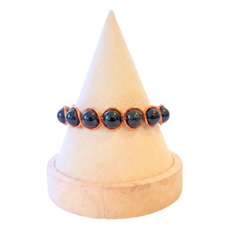 Artisan Hand-Wrapped Copper Bangle featuring Black Tourmaline