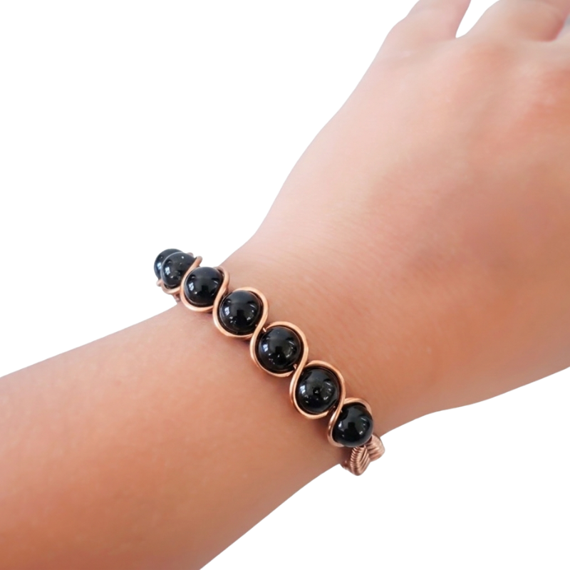 Artisan Hand-Wrapped Copper Bangle featuring Black Tourmaline