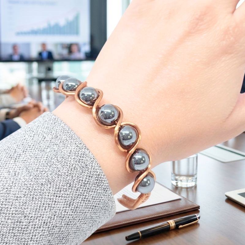 Artisan Hand-Wrapped Copper Bangle featuring Terahertz