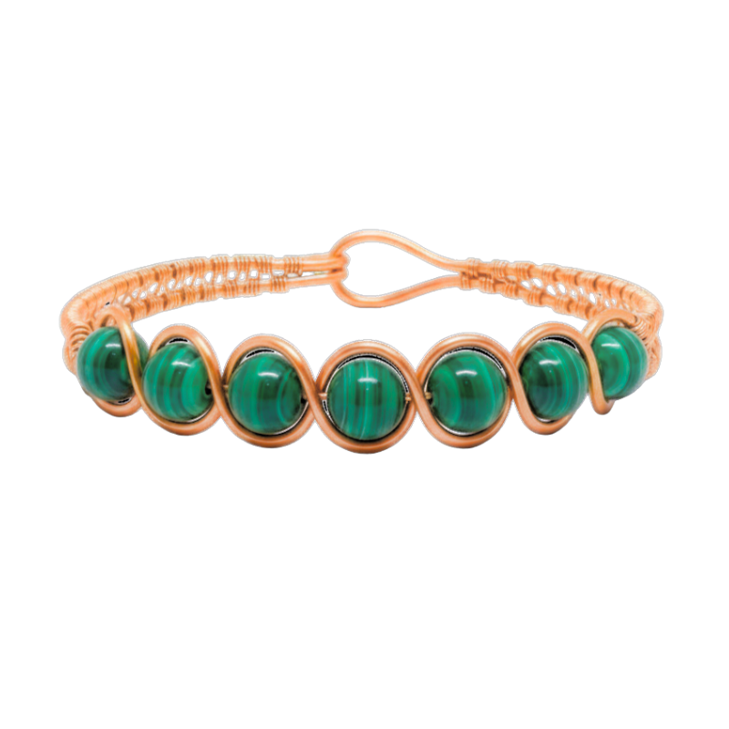 Artisan Hand-Wrapped Copper Bangle featuring Malachite