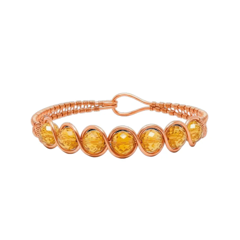 Artisan Hand-Wrapped Copper Bangle featuring Citrine