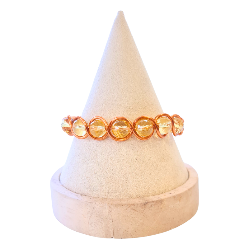 Artisan Hand-Wrapped Copper Bangle featuring Citrine
