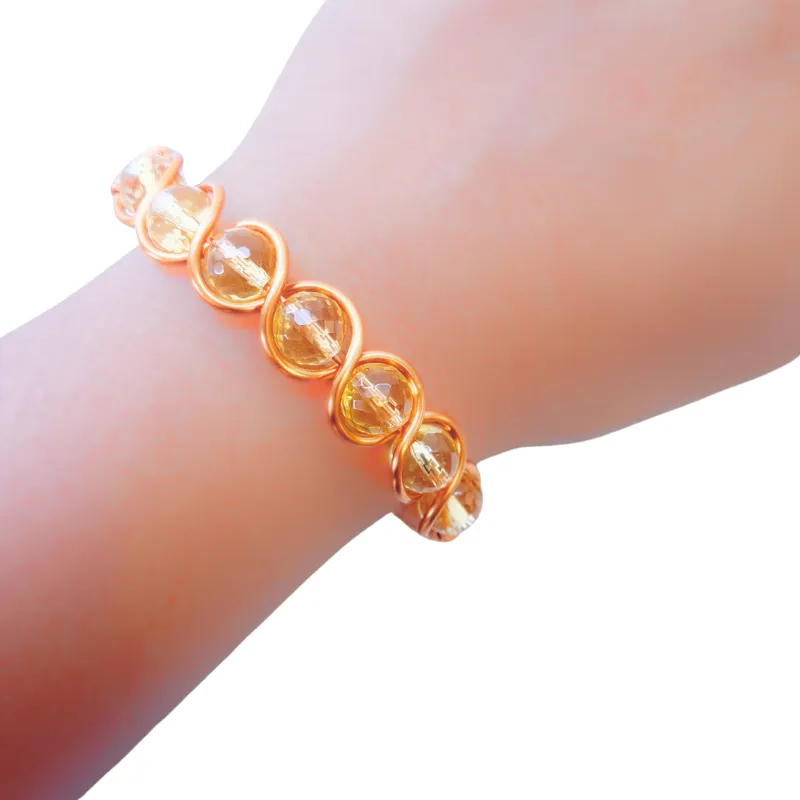 Artisan Hand-Wrapped Copper Bangle featuring Citrine