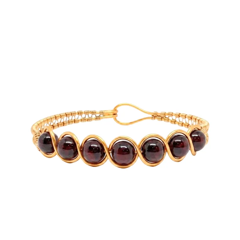 Artisan Hand-Wrapped Copper Bangle featuring Garnet