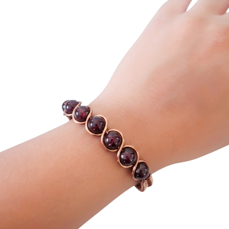 Artisan Hand-Wrapped Copper Bangle featuring Garnet