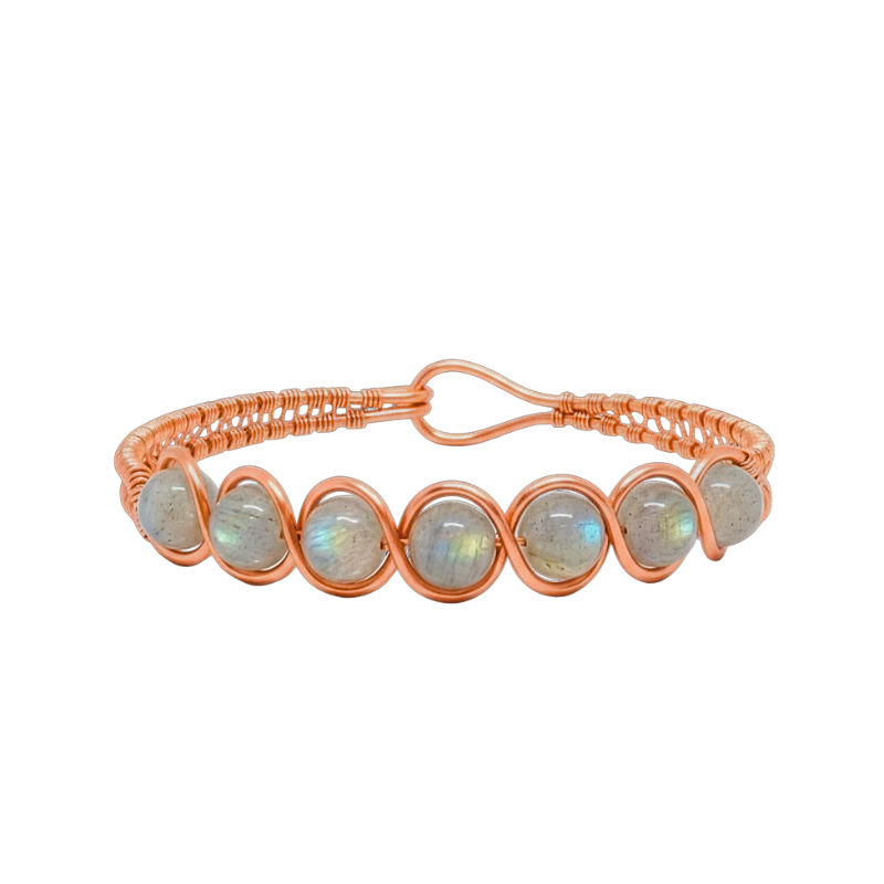 Artisan Hand-Wrapped Copper Bangle featuring Labradorite