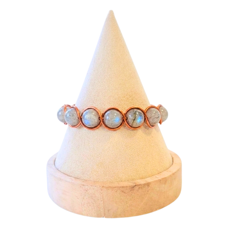 Artisan Hand-Wrapped Copper Bangle featuring Labradorite