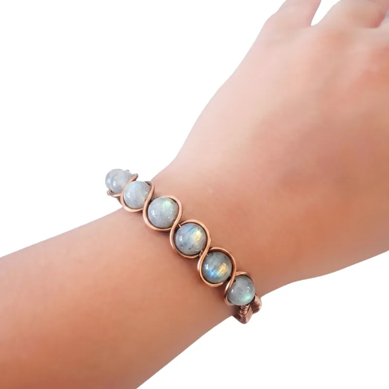 Artisan Hand-Wrapped Copper Bangle featuring Labradorite