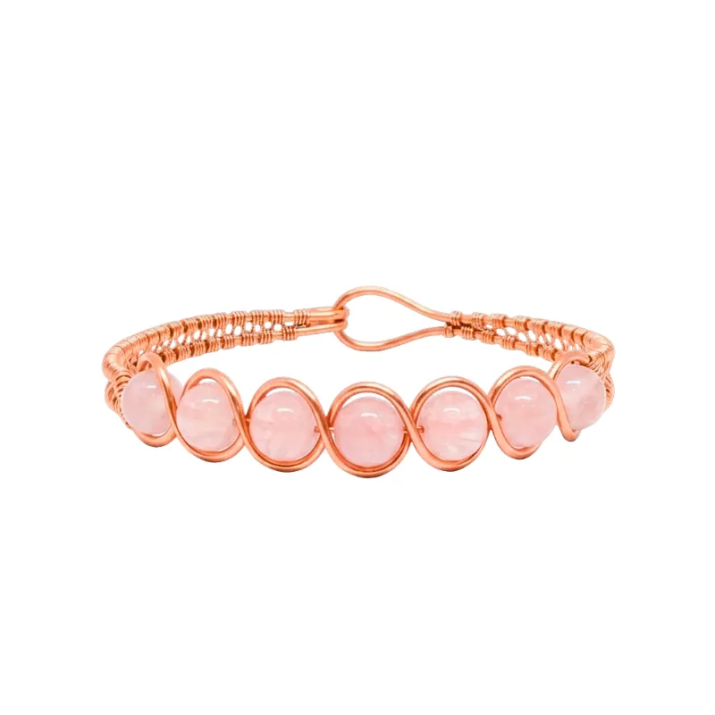 Artisan Hand-Wrapped Copper Bangle featuring Rose Quartz