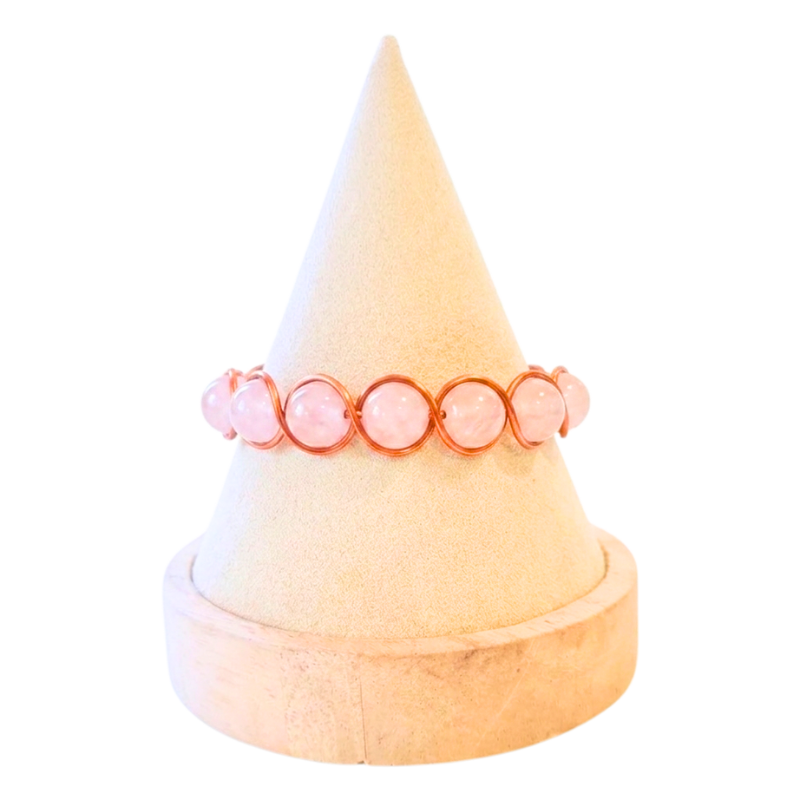 Artisan Hand-Wrapped Copper Bangle featuring Rose Quartz