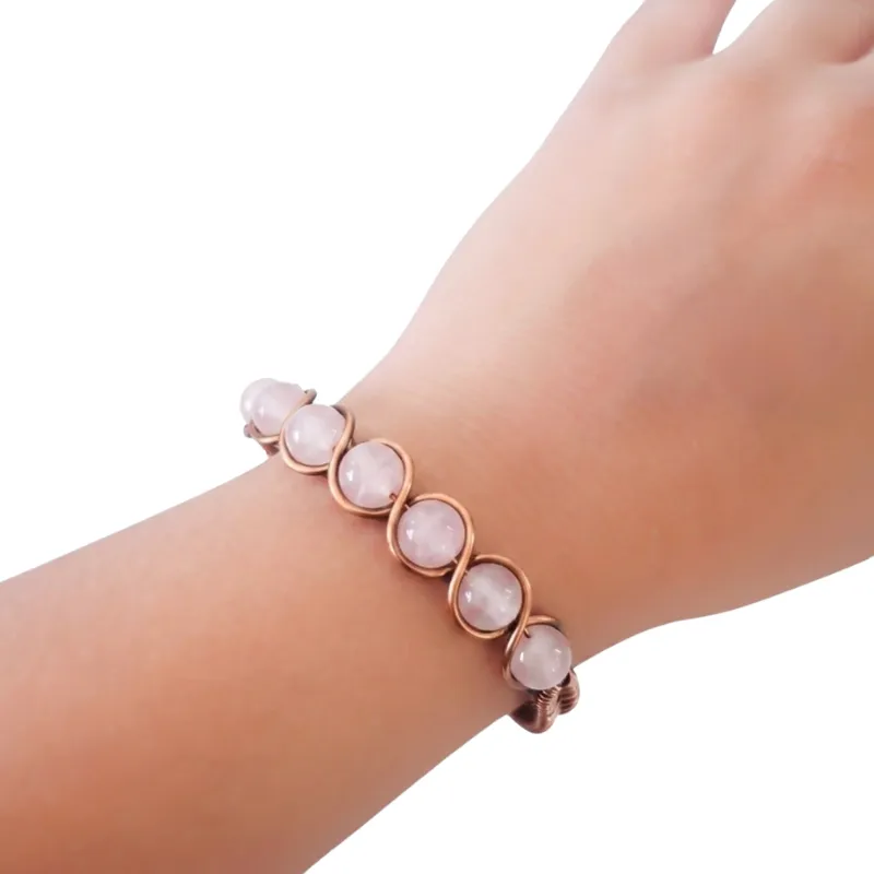 Artisan Hand-Wrapped Copper Bangle featuring Rose Quartz