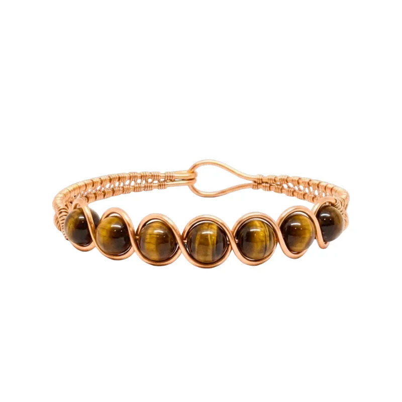 Artisan Hand-Wrapped Copper Bangle featuring Tiger Eye