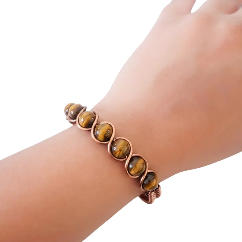 Artisan Hand-Wrapped Copper Bangle featuring Tiger Eye