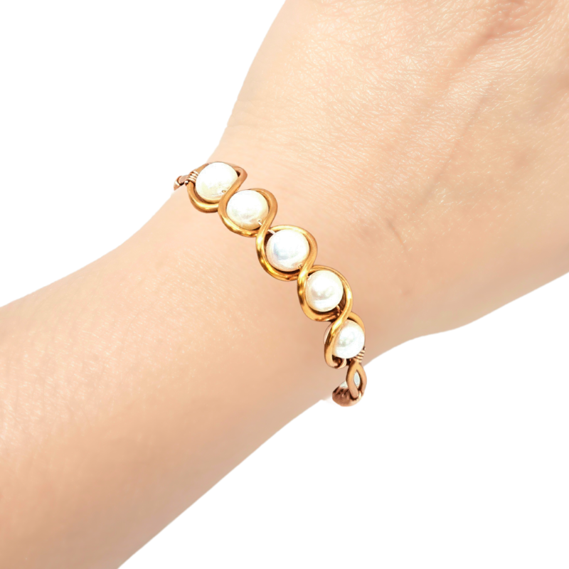 Freshwater Pearls 2 pieces Gift Set - Copper Bangle and Copper Earrings featuring Freshwater Pearls