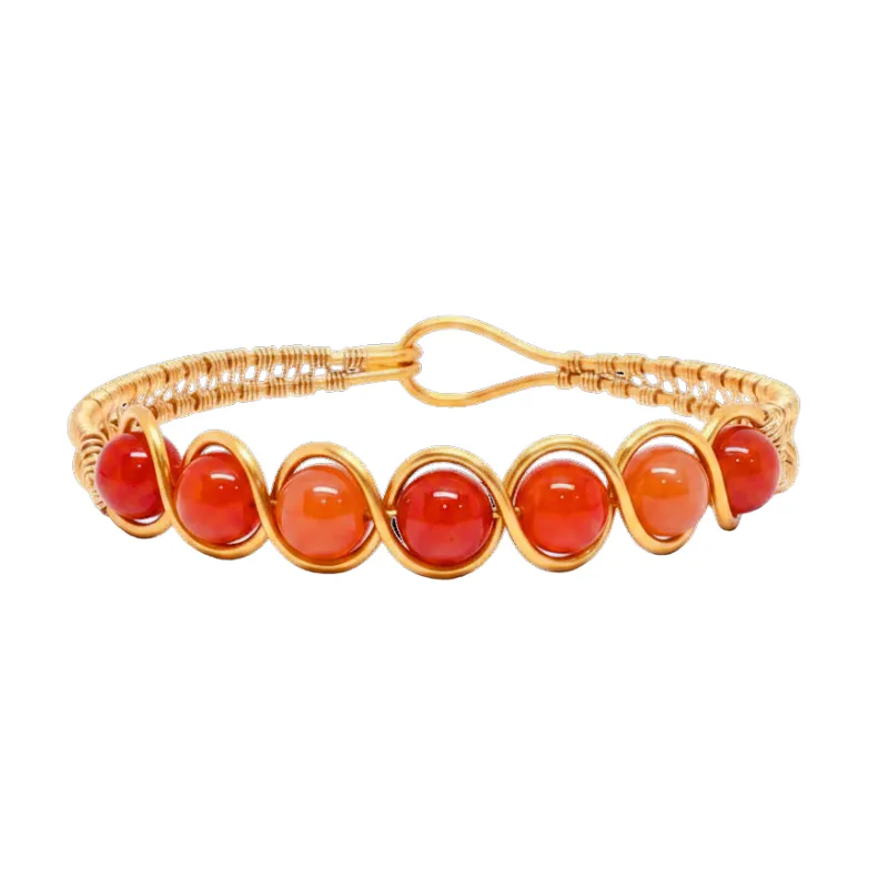 Artisan Hand-Wrapped Copper Bangle featuring Carnelian