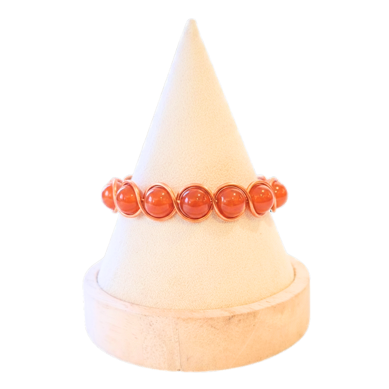 Artisan Hand-Wrapped Copper Bangle featuring Carnelian