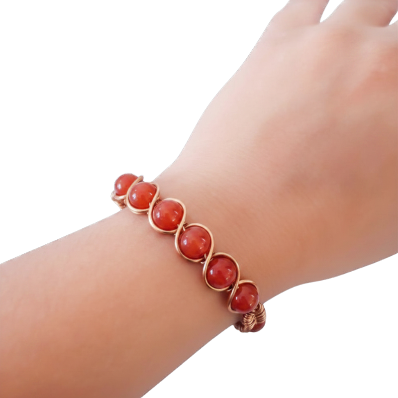 Artisan Hand-Wrapped Copper Bangle featuring Carnelian