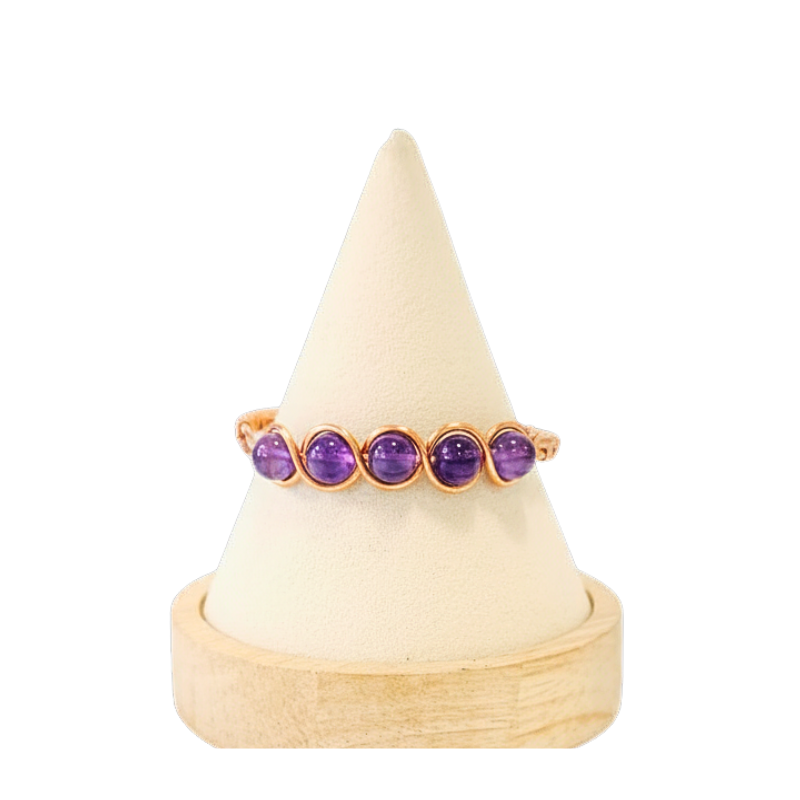 Artisan Hand-Wrapped Copper Bangle featuring Amethyst