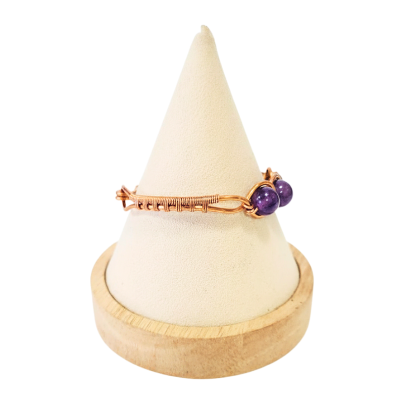 Artisan Hand-Wrapped Copper Bangle featuring Amethyst