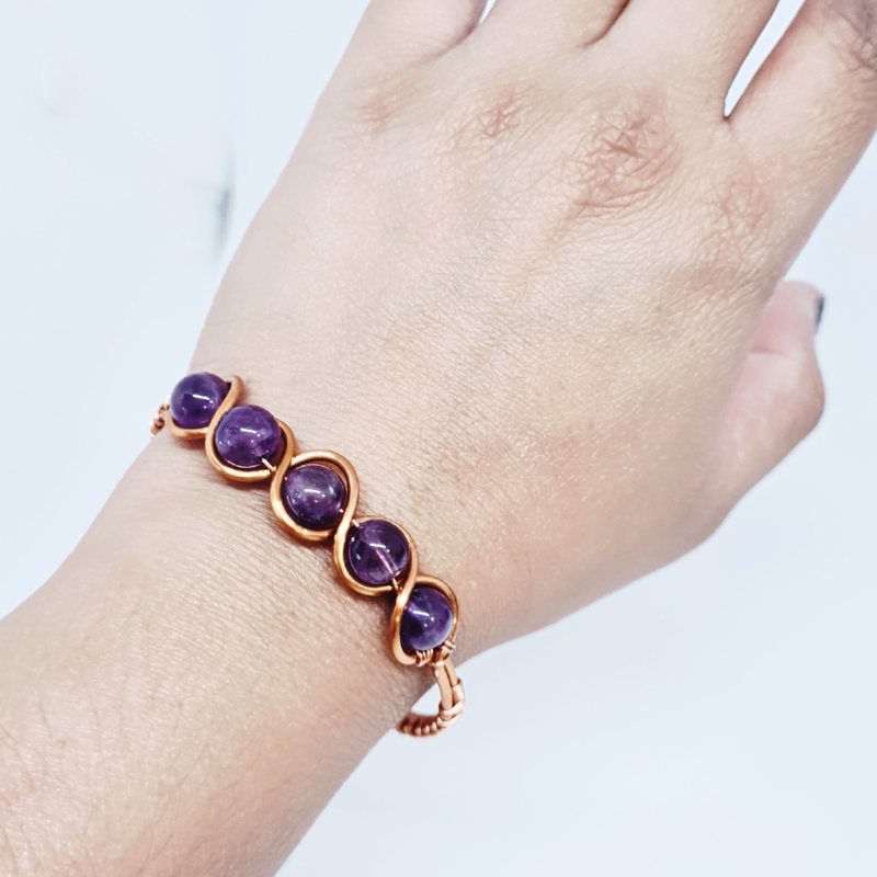 Artisan Hand-Wrapped Copper Bangle featuring Amethyst