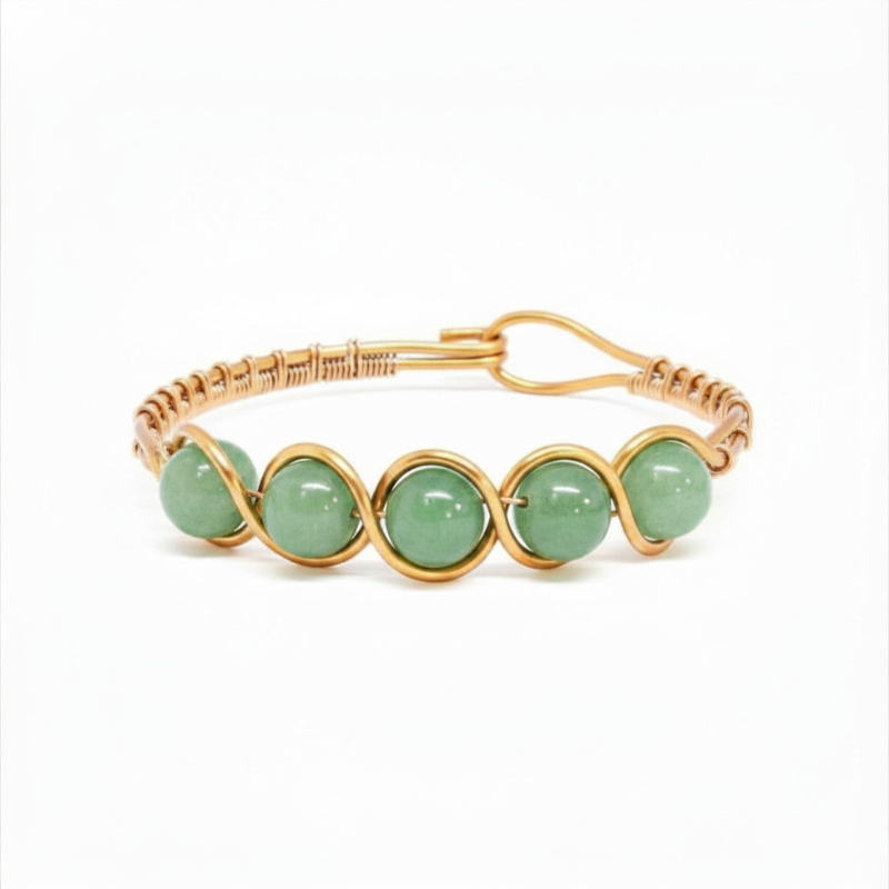 Artisan Hand-Wrapped Copper Bangle featuring Aventurine