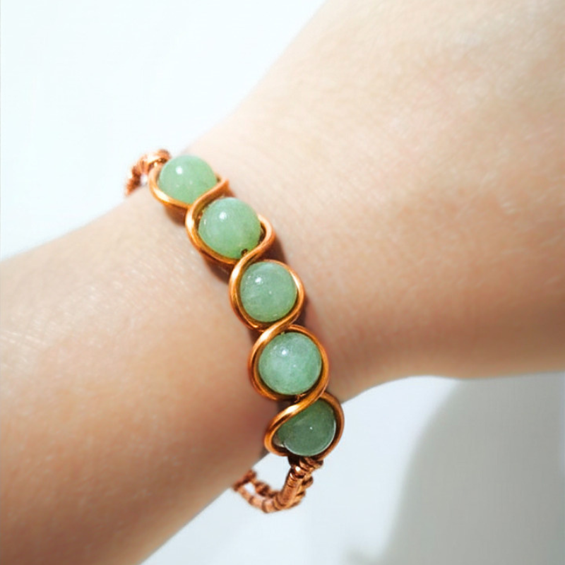 Artisan Hand-Wrapped Copper Bangle featuring Aventurine