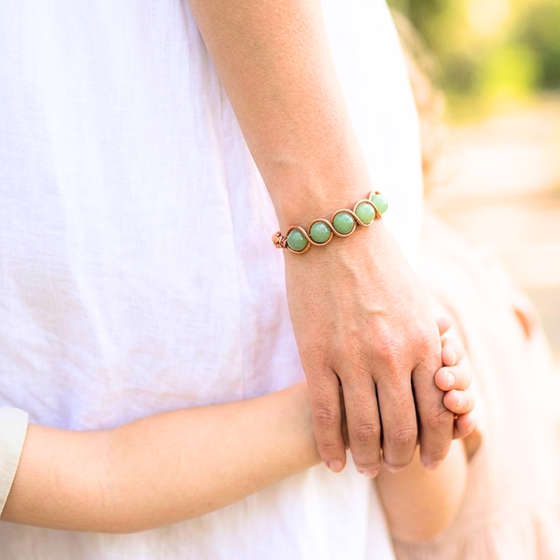 Artisan Hand-Wrapped Copper Bangle featuring Aventurine