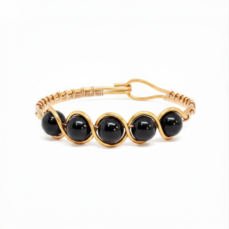 Artisan Hand-Wrapped Copper Bangle featuring Black Tourmaline