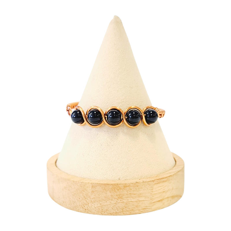 Artisan Hand-Wrapped Copper Bangle featuring Black Tourmaline