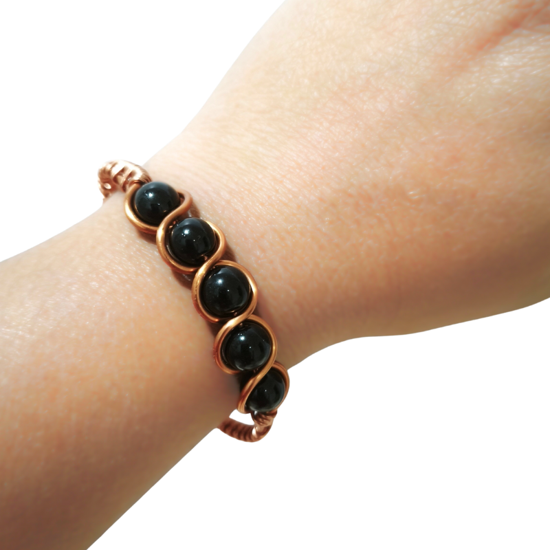 Artisan Hand-Wrapped Copper Bangle featuring Black Tourmaline