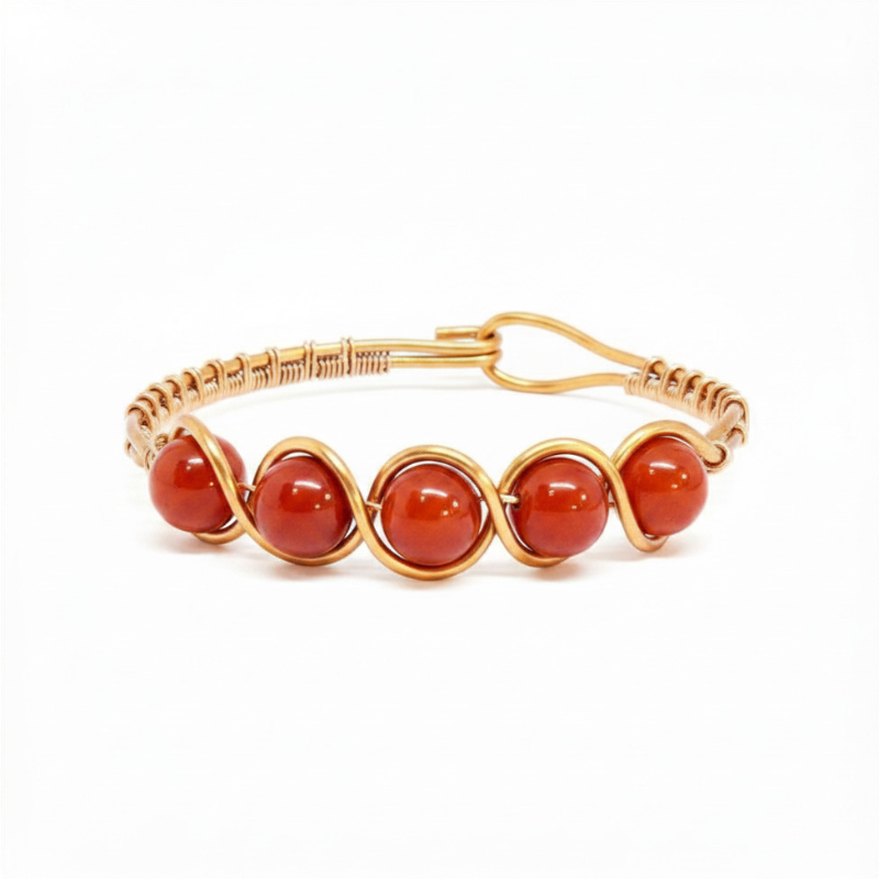 Artisan Hand-Wrapped Copper Bangle featuring Carnelian