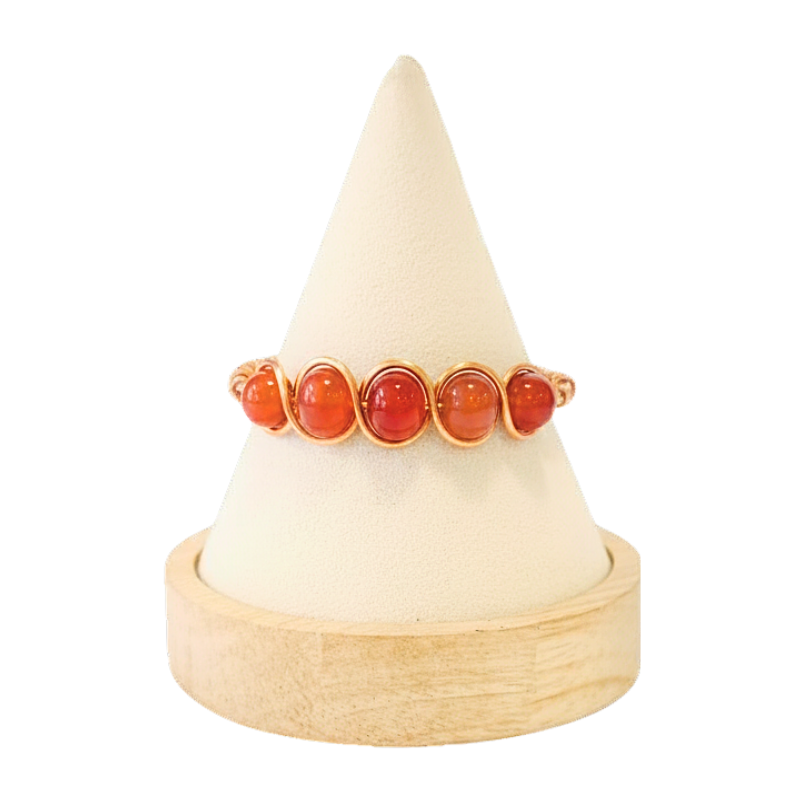 Artisan Hand-Wrapped Copper Bangle featuring Carnelian