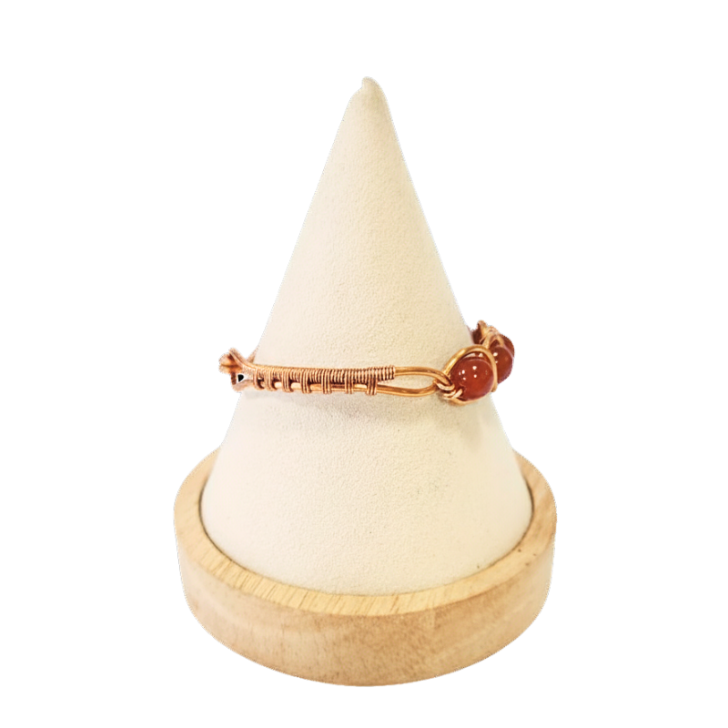 Artisan Hand-Wrapped Copper Bangle featuring Carnelian