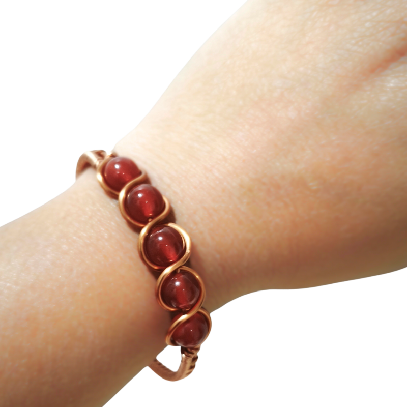 Artisan Hand-Wrapped Copper Bangle featuring Carnelian