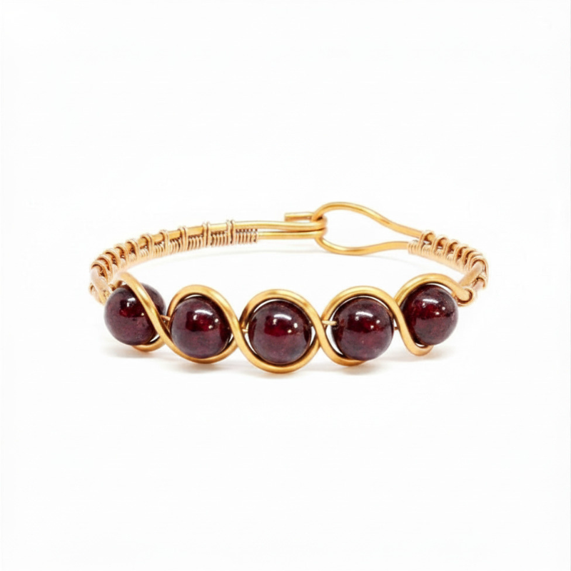 Artisan Hand-Wrapped Copper Bangle featuring Garnet