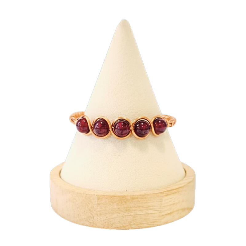 Artisan Hand-Wrapped Copper Bangle featuring Garnet