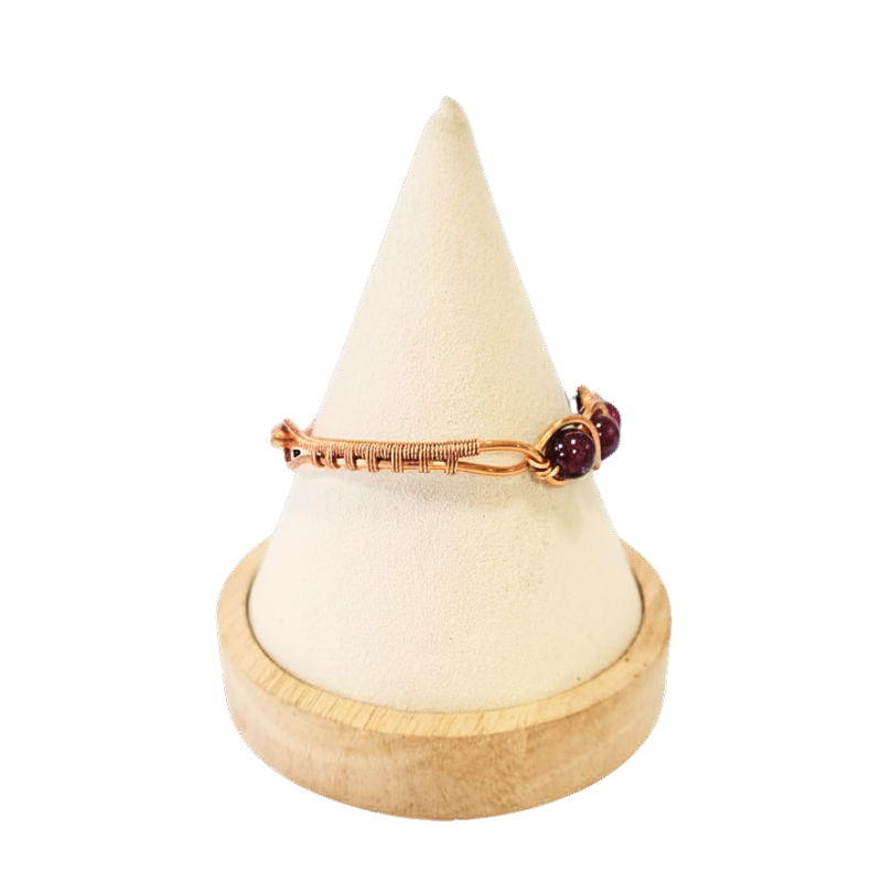 Artisan Hand-Wrapped Copper Bangle featuring Garnet