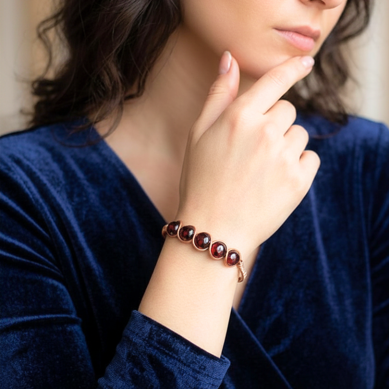 Artisan Hand-Wrapped Copper Bangle featuring Garnet