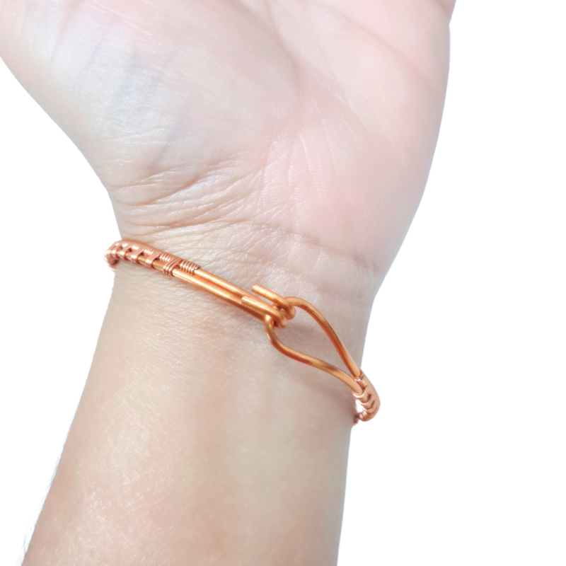 Artisan Hand-Wrapped Copper Bangle featuring Garnet