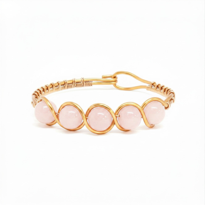 Artisan Hand-Wrapped Copper Bangle featuring Rose Quartz